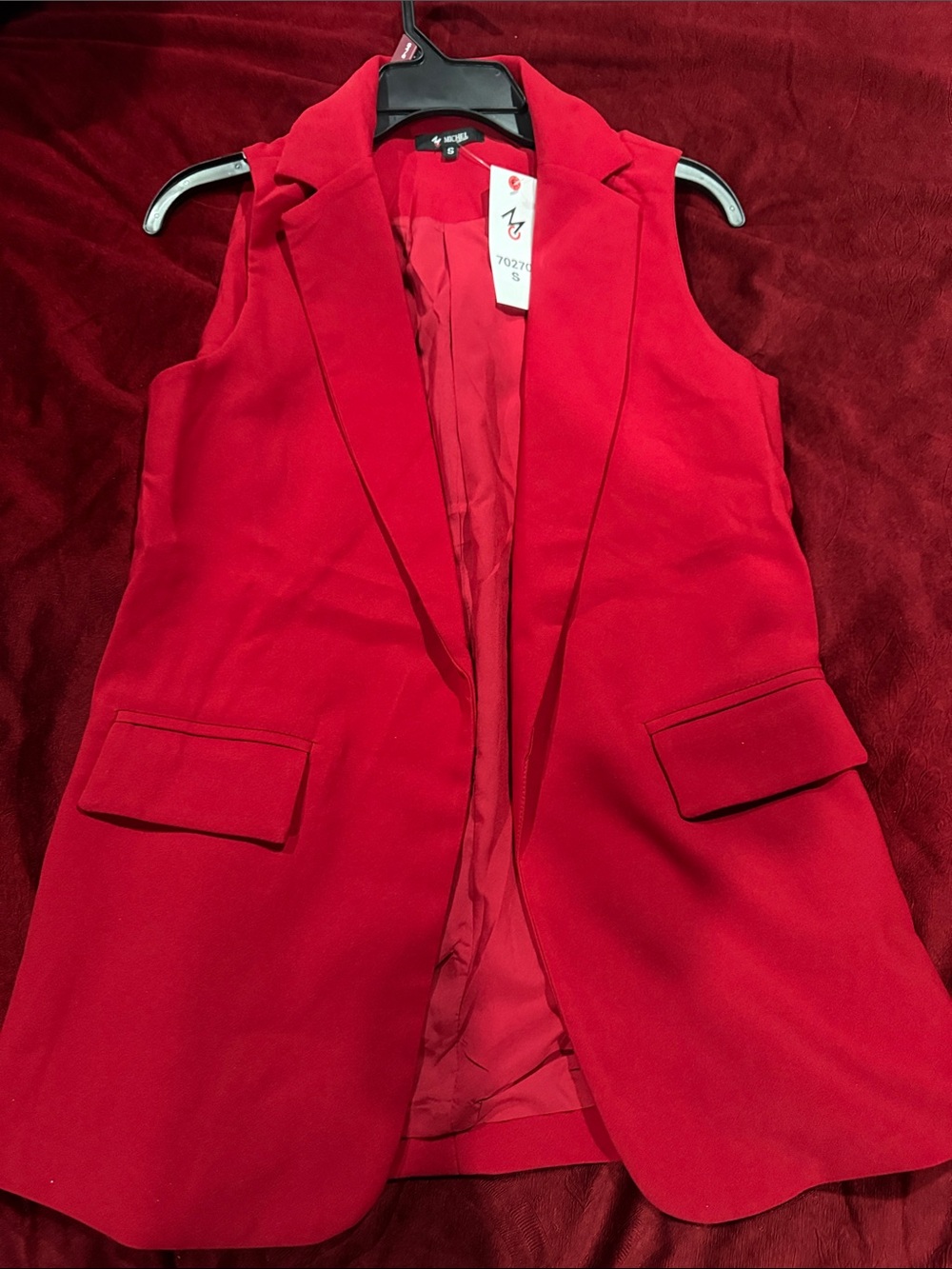 Sleeveless Red Blazer Vest